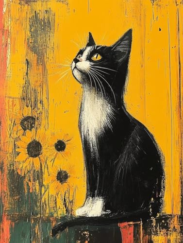 Diamond Painting Erwachsene, Diamond Painting Katze Crystal Art Sonnenblume Muster 5D DIY Diamant Malerei Cross Stitch Stickerei Basteln Erwachsene Set für Deko Wohnzimmer 40x50cm -ly25082EFLRL von LUOLYYEI