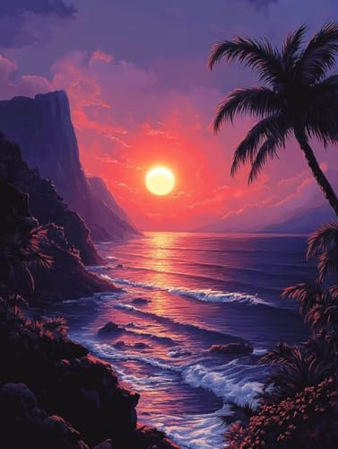 Diamond Painting Erwachsene, Diamond Painting Mond Crystal Art Meer Muster 5D DIY Diamant Malerei Cross Stitch Stickerei Basteln Erwachsene Set für Deko Wohnzimmer, Geschenke 90×120cm -ly25082OW von LUOLYYEI
