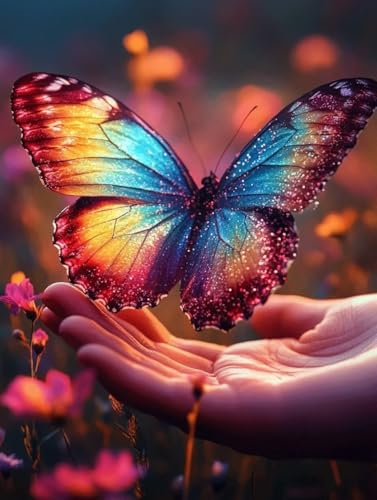 Diamond Painting Erwachsene, Diamond Painting Schmetterling Crystal Art Blumen Muster 5D DIY Diamant Malerei Cross Stitch Stickerei Basteln Erwachsene Set für Deko Wohnzimmer 90×120cm -ly250826T von LUOLYYEI