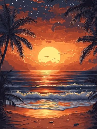 Diamond Painting Erwachsene, Diamond Painting Sonnenuntergang Crystal Art Strand Muster 5D DIY Diamant Malerei Cross Stitch Stickerei Basteln Erwachsene Set für Deko Wohnzimmer 100x135 cm -ly25082J0 von LUOLYYEI