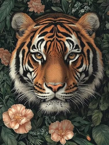 Diamond Painting Erwachsene, Diamond Painting Tiger Crystal Art Pflanzen Muster 5D DIY Diamant Malerei Cross Stitch Stickerei Basteln Erwachsene Set für Deko Wohnzimmer, Geschenke 60x80cm -ly25082QF von LUOLYYEI