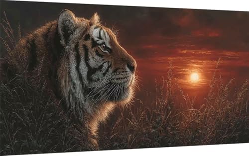 Diamond Painting Erwachsene, Diamond Painting Tiger Crystal Art Sonnenuntergang Muster 5D DIY Diamant Malerei Cross Stitch Stickerei Basteln Erwachsene Set für Deko Wohnzimmer 80x160 cm -ly25073F von LUOLYYEI