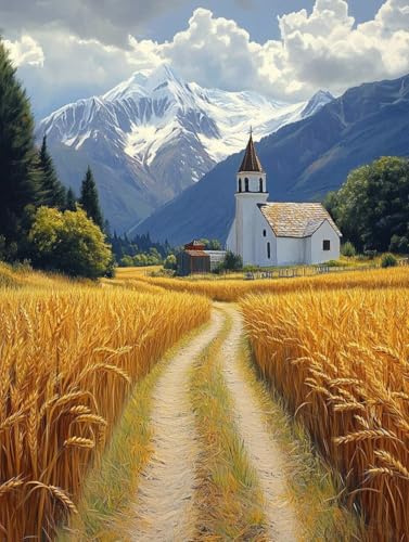 Diamond Painting Erwachsene, Diamond Painting Weizenfeld Crystal Art Häuser Muster 5D DIY Diamant Malerei Cross Stitch Stickerei Basteln Erwachsene Set für Deko Wohnzimmer 90x120cm -ly250821H65R von LUOLYYEI