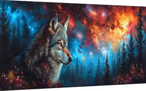 Diamond Painting Erwachsene, Diamond Painting Wolf Crystal Art Sternenhimmel Muster 5D DIY Diamant Malerei Cross Stitch Stickerei Basteln Erwachsene Set für Deko Wohnzimmer (40x80 cm) -ly2507J2 von LUOLYYEI