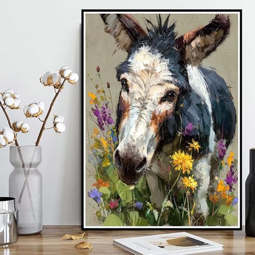 Diamond Painting Esel Diamond Painting XXL 90x120cm, 5D Crystal Art Blume Muster DIY Runden Steine Vollbohrer Mosaik Bastelset Erwachsene für Zimmer Deko Wohnzimmer, Geschenke für Frauen -ly25082NU von LUOLYYEI