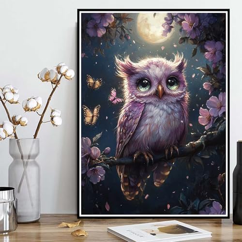 Diamond Painting Eule Diamond Painting XXL 100x135cm, 5D Crystal Art Mond Muster DIY Runden Steine Vollbohrer Mosaik Bastelset Erwachsene für Zimmer Deko Wohnzimmer, Geschenke für Frauen -ly2508244 von LUOLYYEI