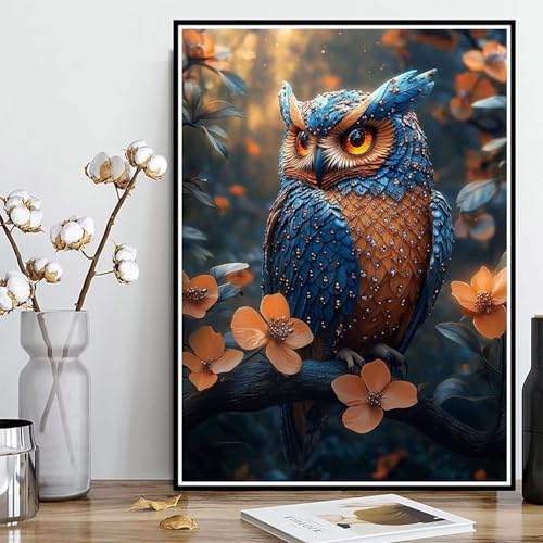Diamond Painting Eule Diamond Painting XXL 50x70cm, 5D Crystal Art Blume Muster DIY Runden Steine Vollbohrer Mosaik Bastelset Erwachsene für Zimmer Deko Wohnzimmer, Geschenke für Frauen -ly25082F0 von LUOLYYEI