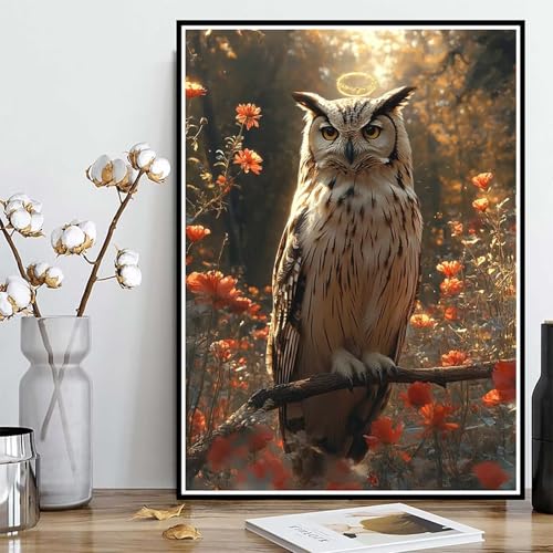 Diamond Painting Eule Diamond Painting XXL 60x80cm, 5D Crystal Art Tier Muster DIY Runden Steine Vollbohrer Mosaik Bastelset Erwachsene für Zimmer Deko Wohnzimmer, Geschenke für Frauen -ly25082II von LUOLYYEI