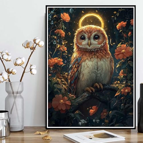 Diamond Painting Eule Diamond Painting XXL 90x120cm, 5D Crystal Art Blume Muster DIY Runden Steine Vollbohrer Mosaik Bastelset Erwachsene für Zimmer Deko Wohnzimmer, Geschenke für Frauen -ly250827F von LUOLYYEI