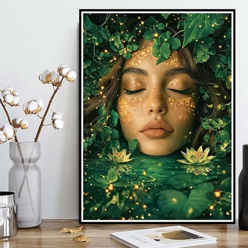 Diamond Painting Frau Diamond Painting XXL 100×135cm, 5D Crystal Art Lotus Muster DIY Runden Steine Vollbohrer Mosaik Bastelset Erwachsene für Zimmer Deko Wohnzimmer, Geschenke für Frauen -ly25082FI von LUOLYYEI