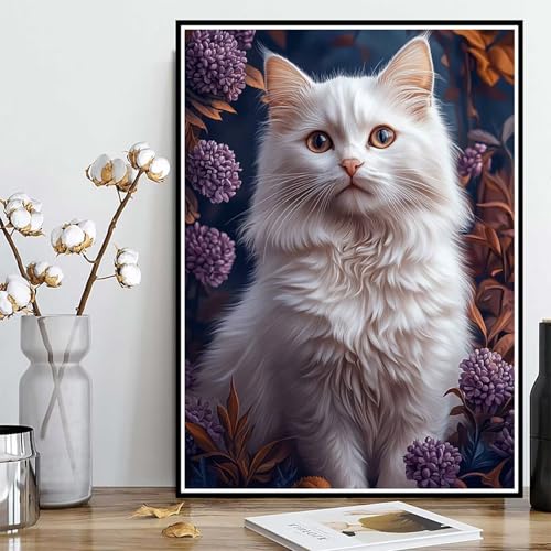 Diamond Painting Katze Diamond Painting XXL 60x80 cm, 5D Crystal Art Blume Muster DIY Runden Steine Vollbohrer Mosaik Bastelset Erwachsene für Zimmer Deko Wohnzimmer, Geschenke für Frauen -ly250820Q von LUOLYYEI