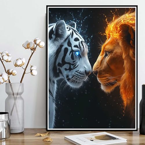 Diamond Painting Löwe Diamond Painting XXL 30x40 cm, 5D Crystal Art Tiger Muster DIY Runden Steine Vollbohrer Mosaik Bastelset Erwachsene für Zimmer Deko Wohnzimmer, Geschenke für Frauen -ly25082VH von LUOLYYEI