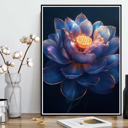 Diamond Painting Lotus Diamond Painting XXL 60x80cm, 5D Crystal Art Pflanzen Muster DIY Runden Steine Vollbohrer Mosaik Bastelset Erwachsene für Zimmer Deko Wohnzimmer, Geschenke für Frauen -ly2508256 von LUOLYYEI