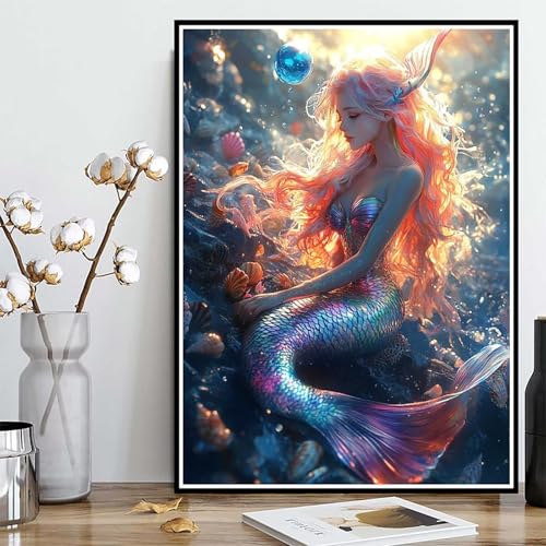 Diamond Painting Meerjungfrau Diamond Painting XXL 50x70 cm, 5D Crystal Art Verträumt Muster DIY Runden Steine Vollbohrer Mosaik Bastelset Erwachsene für Zimmer Deko Wohnzimmer, Geschenke -ly25082G1 von LUOLYYEI