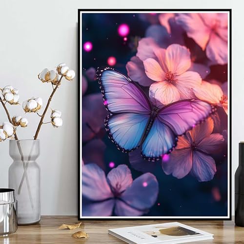 Diamond Painting Schmetterling Diamond Painting XXL 50×70cm, 5D Crystal Art Blume Muster DIY Runden Steine Vollbohrer Mosaik Bastelset Erwachsene für Zimmer Deko Wohnzimmer, Geschenke -ly25082G3 von LUOLYYEI