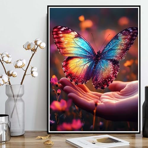 Diamond Painting Schmetterling Diamond Painting XXL 60×80cm, 5D Crystal Art Blumen Muster DIY Runden Steine Vollbohrer Mosaik Bastelset Erwachsene für Zimmer Deko Wohnzimmer, Geschenke -ly25082P6 von LUOLYYEI