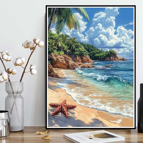 Diamond Painting Strand Diamond Painting XXL 90x120 cm, 5D Crystal Art Meer Muster DIY Runden Steine Vollbohrer Mosaik Bastelset Erwachsene für Zimmer Deko Wohnzimmer, Geschenke für Frauen -ly25082J7 von LUOLYYEI