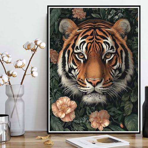 Diamond Painting Tiger Diamond Painting XXL 90x120cm, 5D Crystal Art Pflanzen Muster DIY Runden Steine Vollbohrer Mosaik Bastelset Erwachsene für Zimmer Deko Wohnzimmer, Geschenke -ly2508222ZB8 von LUOLYYEI