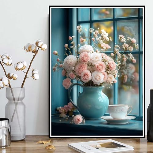 Diamond Painting Vase Diamond Painting XXL 40x50cm, 5D Crystal Art Blume Muster DIY Runden Steine Vollbohrer Mosaik Bastelset Erwachsene für Zimmer Deko Wohnzimmer, Geschenke für Frauen -ly25082V4 von LUOLYYEI
