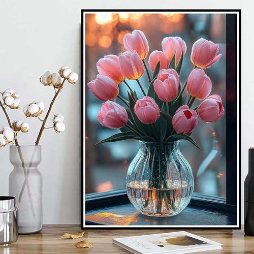 Diamond Painting Vase Diamond Painting XXL 60x80 cm, 5D Crystal Art Blume Muster DIY Runden Steine Vollbohrer Mosaik Bastelset Erwachsene für Zimmer Deko Wohnzimmer, Geschenke für Frauen -ly250829B von LUOLYYEI