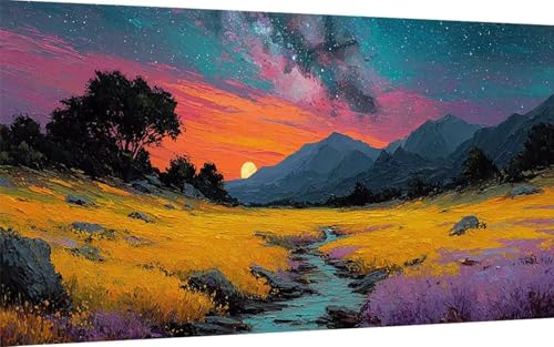 Diamond Painting Wiese Diamond Painting XXL (70x140 cm), 5D Crystal Art Landschaft Muster DIY Eckige Steine Vollbohrer Mosaik Bastelset Erwachsene für Zimmer Deko Wohnzimmer, Geschenke -ly2507H2 von LUOLYYEI