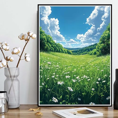 Diamond Painting Wiese Diamond Painting XXL 30x40cm, 5D Crystal Art Natur Muster DIY Runden Steine Vollbohrer Mosaik Bastelset Erwachsene für Zimmer Deko Wohnzimmer, Geschenke für Frauen -ly25082RW von LUOLYYEI
