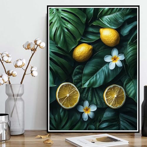 Diamond Painting Zitrone Diamond Painting XXL 90x120cm, 5D Crystal Art Pflanzen Muster DIY Runden Steine Vollbohrer Mosaik Bastelset Erwachsene für Zimmer Deko Wohnzimmer, Geschenke -ly25082HS2QI von LUOLYYEI