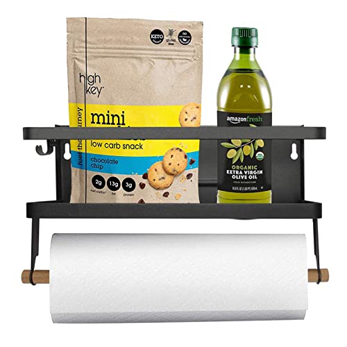 LUOOV Refrigerator Magnetic Spice Rack Organiser Hanging Spice Storage Wall Mounted Paper Towel Holder Roll Dispenser Kitchen Shelf (A BLACK) von LUOOV
