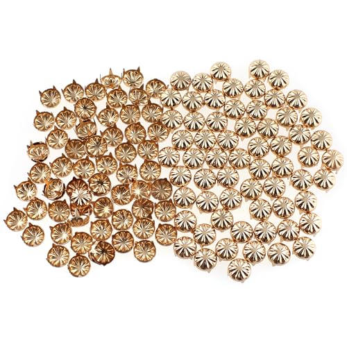 LUORNG 120 Stück DIY Nagelkopf Runde Kuppel Nieten Leder Handwerk Nieten Metall Punk Spikes Gold 9 mm gewölbte Krallenperlen für Punk Rock und Leder Handwerk und Kleidung Taschen Schmuck Dekoration von LUORNG