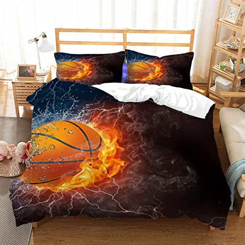 Bettwäsche 135x200 Kinder Bettwäsche Set Basketball, Flame Basketball Bettbezug Teenager Mädchen Junge Flauschige Betten Set Das 3-TLG, 2 Kissenbezug 80x80cm von LUORU