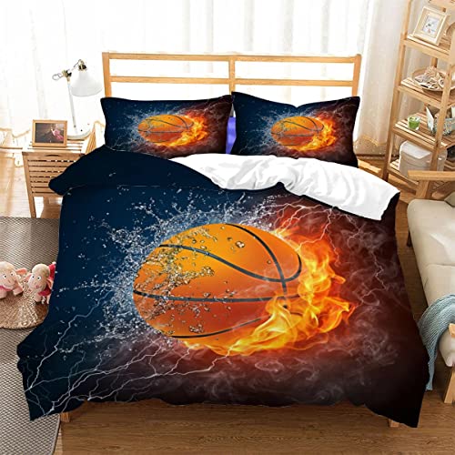 Bettwäsche 135x200 Kinder Bettwäsche Set Basketball, Flame Basketball Bettbezug Teenager Mädchen Junge Flauschige Betten Set Das 3-TLG, 2 Kissenbezug 80x80cm von LUORU