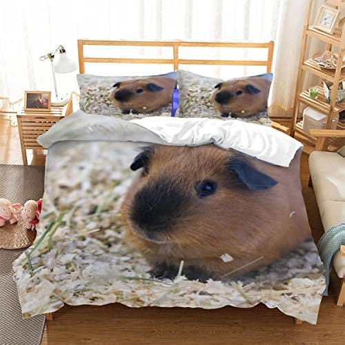 Bettwäsche 135x200 Kinder Bettwäsche Set Braunes Meerschweinchen, Hamster Bettbezug Teenager Mädchen Junge Flauschige Betten Set Das 3-TLG, 2 Kissenbezug 80x80cm von LUORU