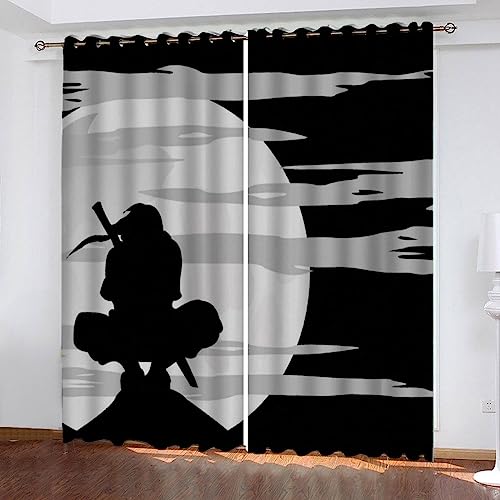 LUORU 3D Manga Vorhänge Abdunkelnd mit ösen 150x166 cm Polyester Scheibengardinen Ninja-Mond Gardinen Blickdicht 2er Set Schallschutz Vorhang für Kinderzimmer Wohnzimmer Schlafzimmer von LUORU