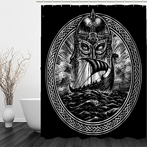 LUORU 3D Motiv Wikinger Duschvorhang Anti-Schimmel Wasserdicht Duschvorhänge 180x200 cm Retro Odin Shower Curtain 100% Polyester Stoff Anti-Bakteriell Badvorhang mit 12 Hooks für Badezimmer Badewanne von LUORU