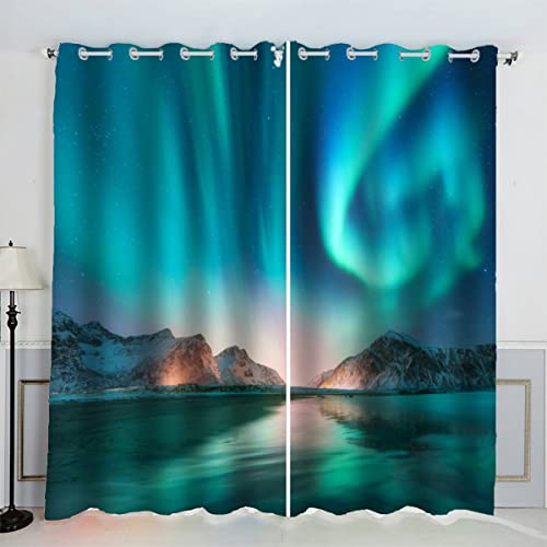 LUORU 3D Universum Sternenhimmel Vorhänge Abdunkelnd mit ösen 150x166 cm Polyester Scheibengardinen Polarlicht Gardinen Blickdicht 2er Set Schallschutz Vorhang für Kinderzimmer Schlafzimmer von LUORU