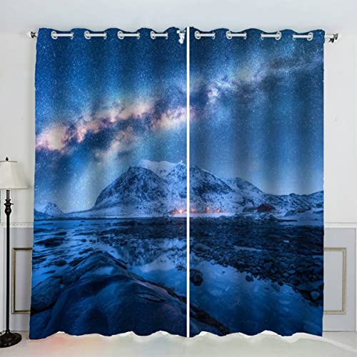 LUORU 3D Universum Sternenhimmel Vorhänge Abdunkelnd mit ösen 150x166 cm Polyester Scheibengardinen Winter Gardinen Blickdicht 2er Set Schallschutz Vorhang für Kinderzimmer Wohnzimmer Schlafzimmer von LUORU