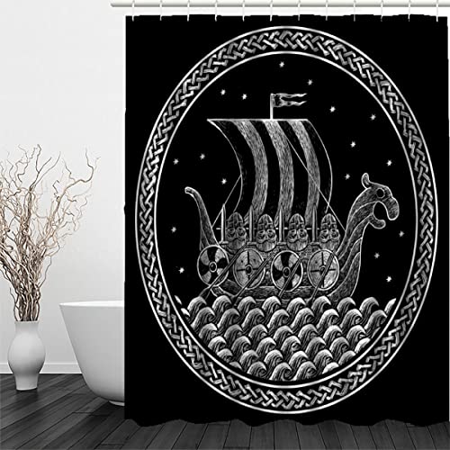 LUORU 3D Wikinger Duschvorhang Anti-Schimmel Wasserdicht Duschvorhänge 120x180 cm Jahrgang Piratenschiff Shower Curtain 100% Polyester Stoff Anti-Bakteriell Badvorhang mit 12 Hooks für Badezimmer von LUORU