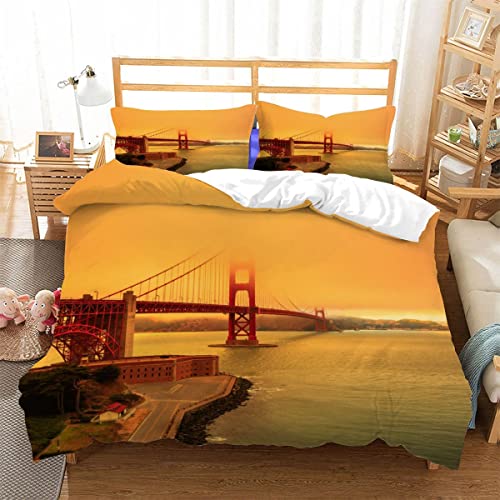 LUORU Golden-Gate-BrüCke Von San Francisco Bettwäsche 135x200cm Golden Gate Bridge Bettwäsche Set Kinder Jungen Jugendliche Mädchen Bettbezug Set Reißverschluss Flauschige,Kissenbezug 80x80cm von LUORU