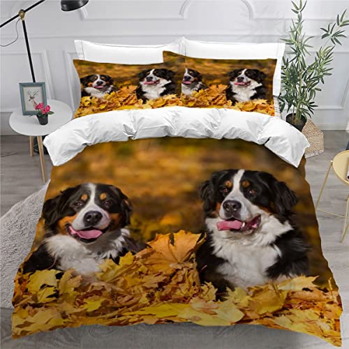LUORU Kinder Jugendliche Bettwäsche 155x220 cm Flauschig Kuschelig Hypoallergen Betten Set Berner Sennenhund Schwarz-Weiß-Hund Bettwäsche Set 3 Teilig 100% Mikrofaser Bettwäsche Hund von LUORU