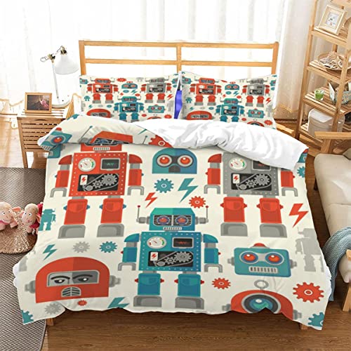 LUORU Roboter Bettwäsche 135x200cm Cartoon-Roboter Bettwäsche Set Kinder Jungen Jugendliche Mädchen Bettbezug Set Reißverschluss Flauschige,Kissenbezug 80x80cm von LUORU
