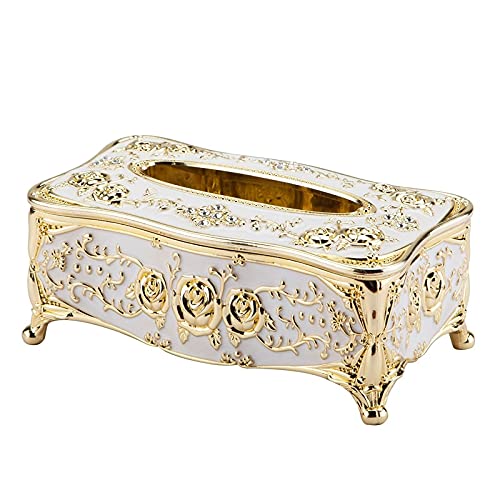 LUOSHUAI KosmetiktüCher Box Luxus-Tissue-Box Universal-Papierhalter-Büroschreibtisch Pumppapier-Familie KTV Hotel-Kfz-Speichergewebe Taschentuchbox (Color : Golden whiteJBS) von LUOSHUAI