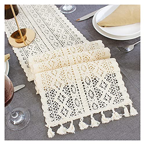 LUOSHUAI TischläUfer Häkeln Sie Spitze Tischläufer mit Quaste Baumwolle Hochzeit Dekor Hohl Tischdecke TischläUfer Modern (Color : Beige, Size : 24x260cm) von LUOSHUAI