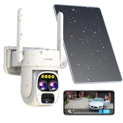 LUOVEE überwachungskamera Aussen Akku Solar, 360° PTZ Überwachungskamera mit PIR Bewegungsmelder,Farb-Nachtsicht, 2-Wege-Audio, Cloud/SD Storage,IP65 von LUOVEE