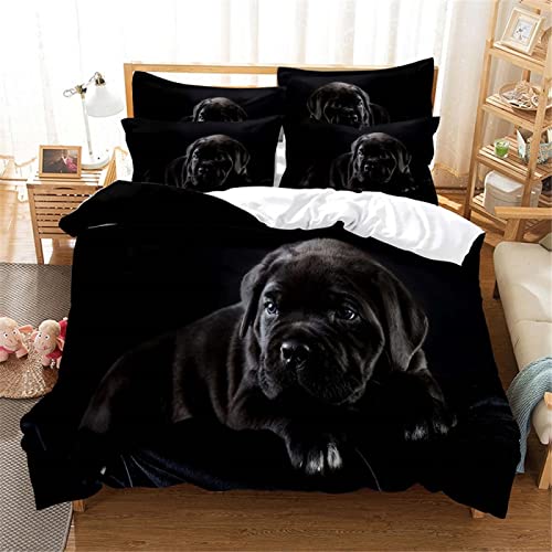 LUOWAN 3 Reißverschluss Bettwäscheset Laken Bettwäsche Twin Size Bettbezug 3D Double 220 x 240 cm Schwarz Tier Hund Stoff Bettbezug Nordic Bettdecken Bettwäsche von LUOWAN