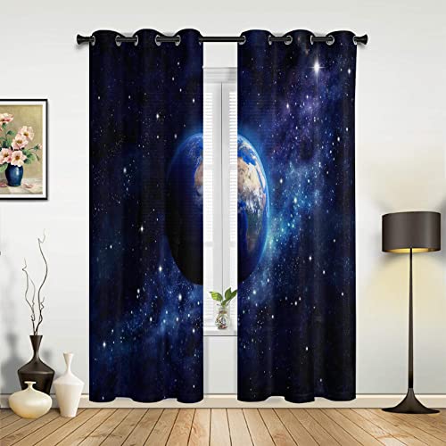 LUOWAN Blickdicht Vorhang Gardine Schlafzimmer Wohnzimmer Küche Kinderzimmer 3D Digitaldruck Ösen Gardinen - 280x245 cm - Planet Universum Science-Fiction Erde - Für Wohnzimmer und Schlafzimmer Junge von LUOWAN