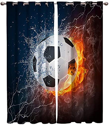 LUOWAN Blickdicht Vorhang Kinderzimmer Mikrofaser - 234x138 cm - Abstrakt Flamme Spezialeffekte Fußball - Ösen 95% Blickdicht Gardinen Mädchen Junge Schlafzimmer Wohnzimmer dekorativ von LUOWAN