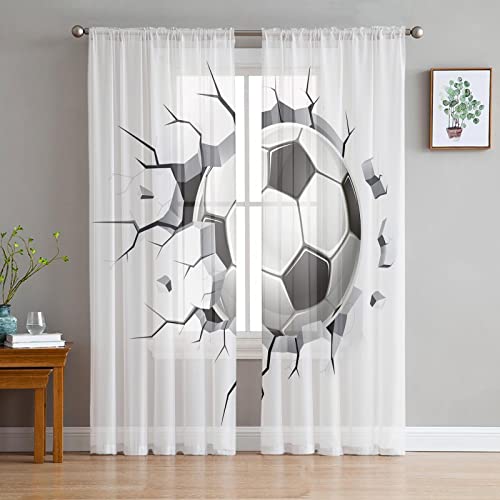 LUOWAN Fenster Vorhänge Halbtransparent 2 Panel 35% Verdunkelungsvorhang Gesamtgröße 140x160 CM Grau Kunst Fußball Sport Home Dekorative Vorhänge Für Küche Schlafzimmer Wohnzimmer Fenster Schlafzimmer von LUOWAN