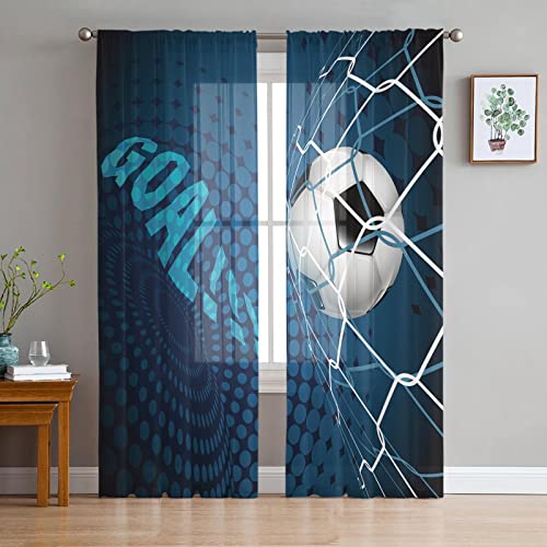 LUOWAN Fenster Vorhänge Halbtransparent 2 Panel 35% Verdunkelungsvorhang Gesamtgröße 183x214 CM Blau Fußball Sport Home Dekorative Vorhänge Für Küche Schlafzimmer Wohnzimmer Fenster Schlafzimmer Bauer von LUOWAN