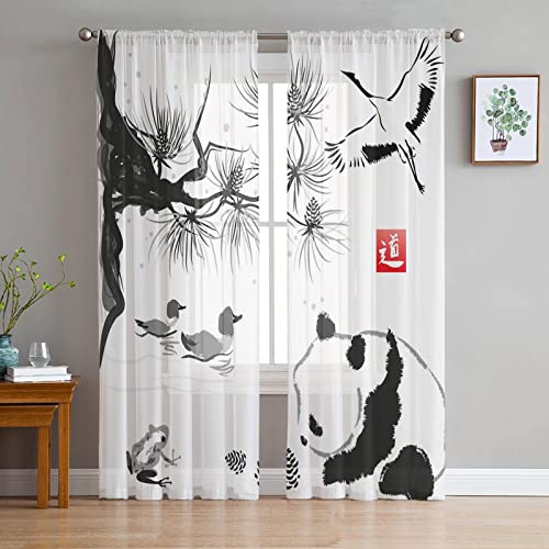 LUOWAN Fenster Vorhänge Halbtransparent 2 Panel 35% Verdunkelungsvorhang Gesamtgröße 234x138 CM Schwarz Weiß Panda Home Dekorative Vorhänge Für Küche Schlafzimmer Wohnzimmer Fenster Schlafzimmer Bauer von LUOWAN