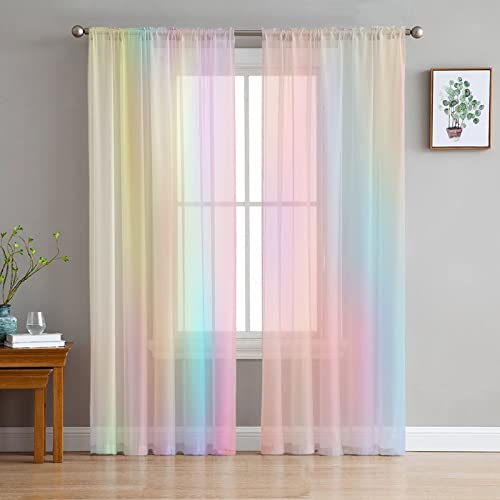 LUOWAN Fenster Vorhänge Halbtransparent Stangentasche 2 Panel 35% Verdunkelungsvorhang Gesamtgröße 234x230 CM Regenbogen Minimalismus KunstWasserdicht Home Dekorative Vorhänge Für Küche Schlafzimmer W von LUOWAN